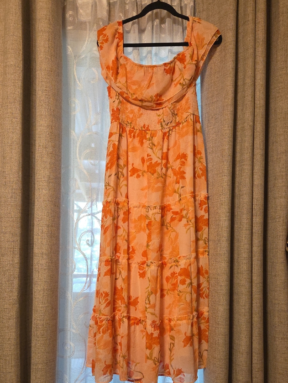Simplee Pink Floral Maxi Dress with Ruffled Neckline - Off the Shoulder NWT